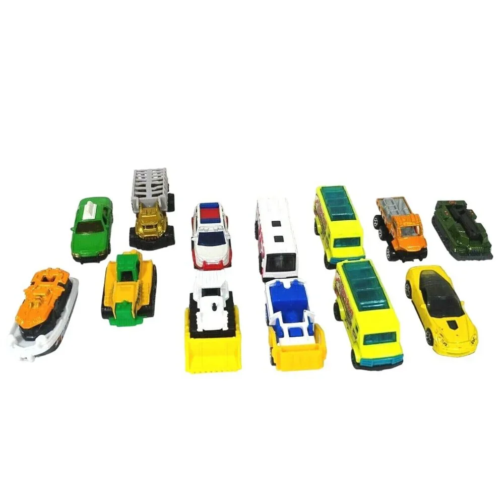 Mixed Lot of 13 Matchbox Vehicles Cars Bus Food Truck Equipment Taxi FLAWS